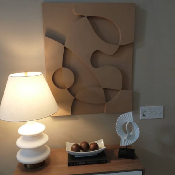 Textured And Minimalist Graphic Wall Piece Modern Monochromatic Shapes Photo Inspiration