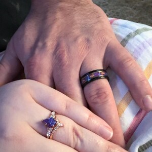 Skye Purple Fire Opal Couples Ring Set- His and Hers Matching
