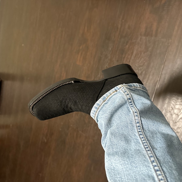 MENS LEATHER COWBOY Nubuck Suede Snake Skin Faux Square Toe Half Boots ...