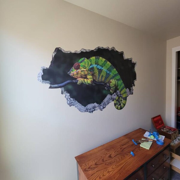 Wild Chameleon Wall Decal - Forest 3D Smashed Wall Art Sticker Kids ...