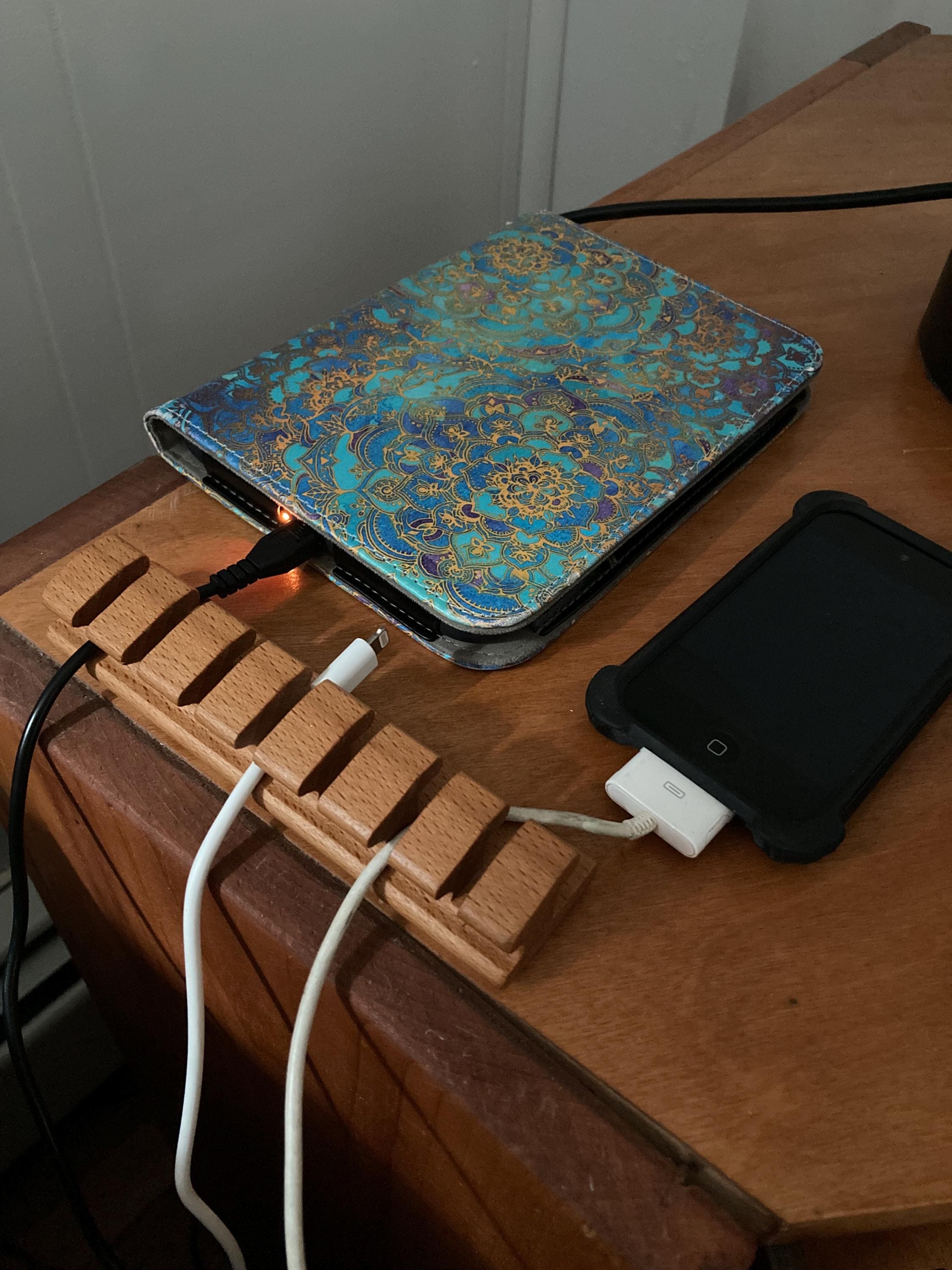 Premium Wooden Cable and Cord Organizer For Desk, Desk Cable Management, Multiple Slots Cable Holder