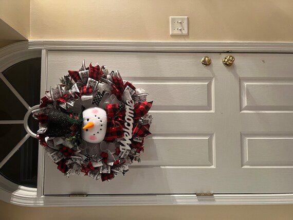 Customer photo of Buffalo Check Snowman Deco Mesh Christmas Wreath