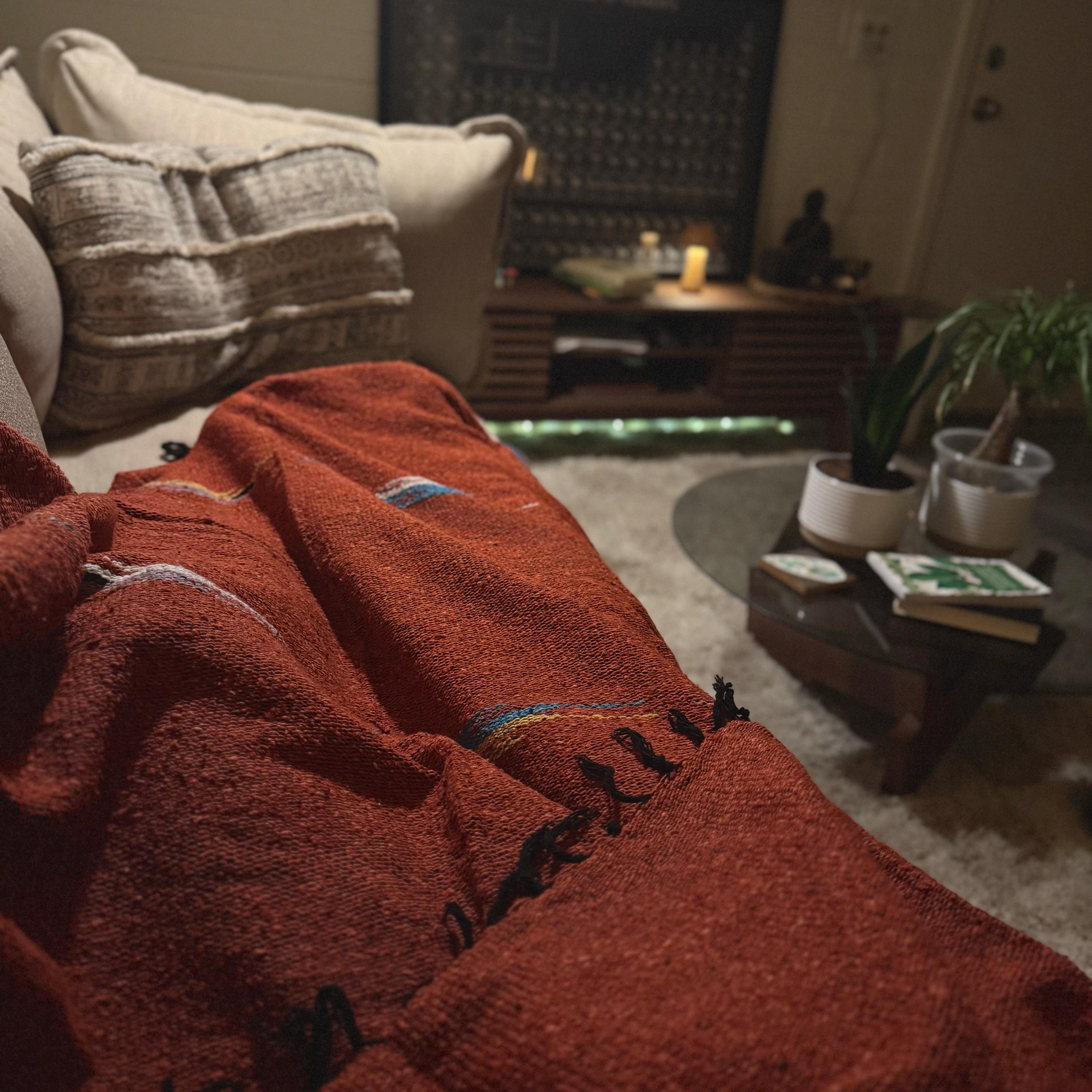 Mexican Baja Thunderbird Blanket Rust Orange | Heavyweight Yoga Blanket | Thick Meditation Blanket | Vintage Throw | Boho Wall Tapestry