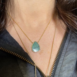 Raw Emerald Necklace, May Birthstone Jewelry, Gemstone Slice Pendant ...