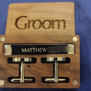 personalized cufflinks and tie clip set