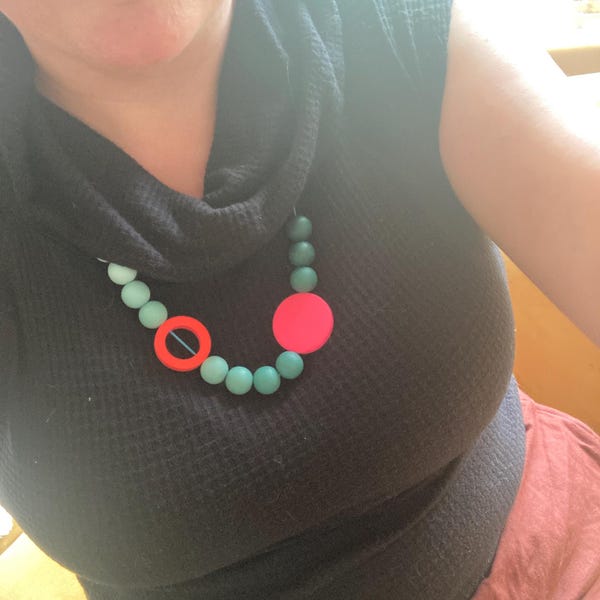 Green Ombre Wooden Necklace and Neon Pink With Hand Painted Beads. - Etsy