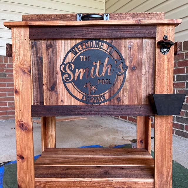 All Weather Texas A&M Rustic Ice Chest Cooler Stand With Brass Drain,  Bottle Opener, and Bottle Cap Catcher, College Football, Christmas 