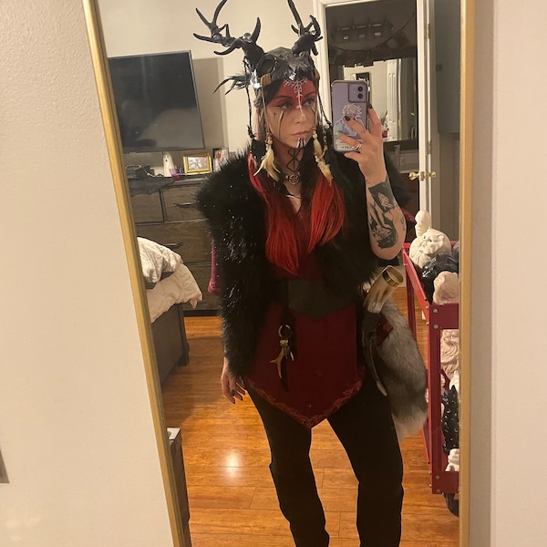 Women Pagan Ritual Headdress Shaman Skull Headpiece Deer Antler Skull ...