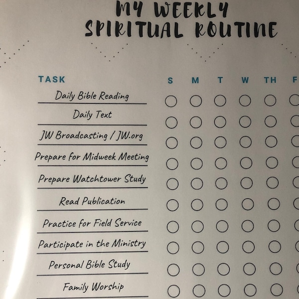 JW Weekly Spiritual Routine Checklist ~ Goal Tracker ~ Jehovah's ...