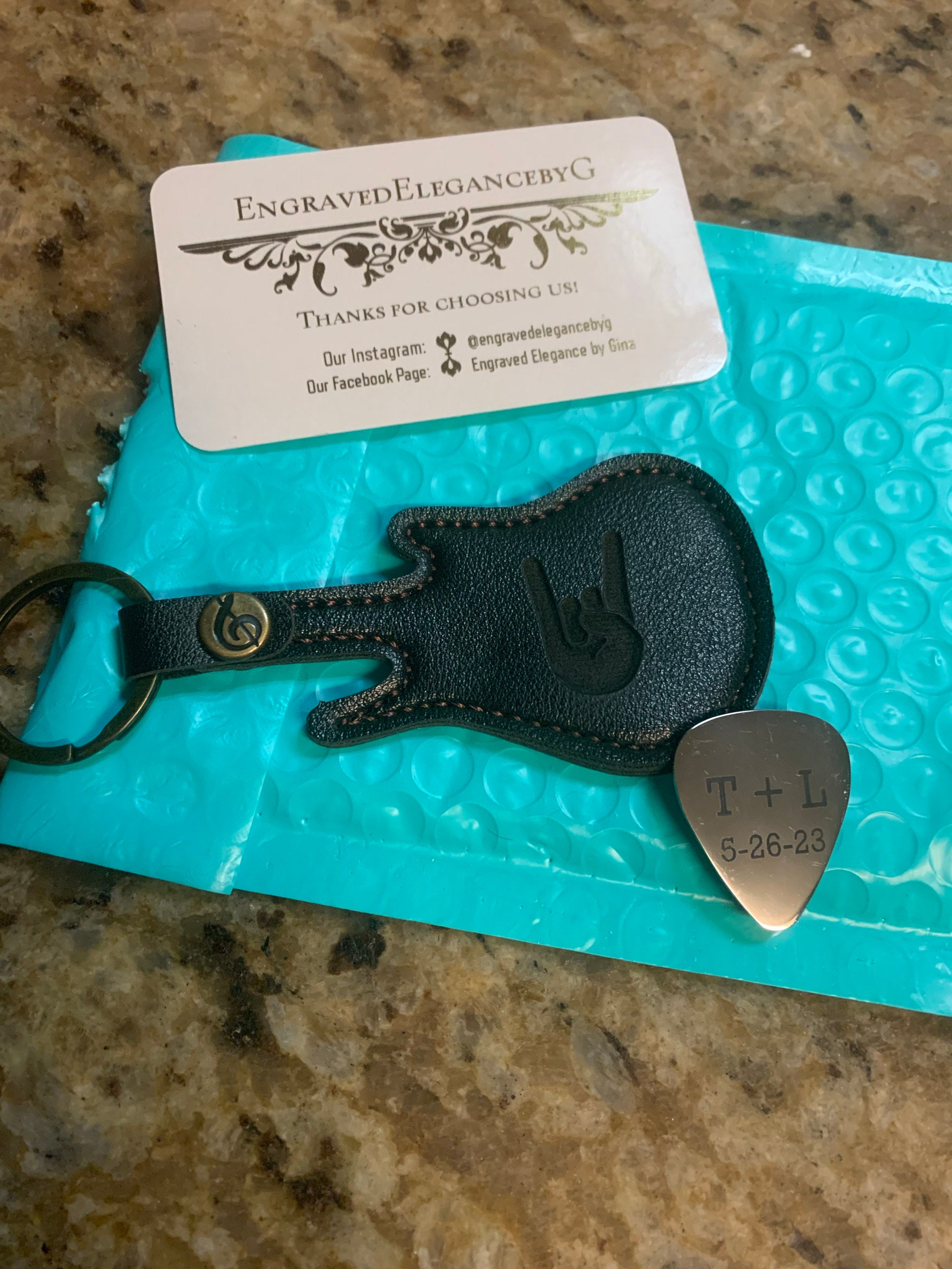Personalized Engraved Metal Guitar Pick with Guitar-Shaped Keychain Holder - Great Custom Gift For Musicians, Guitar Players, Music Lovers