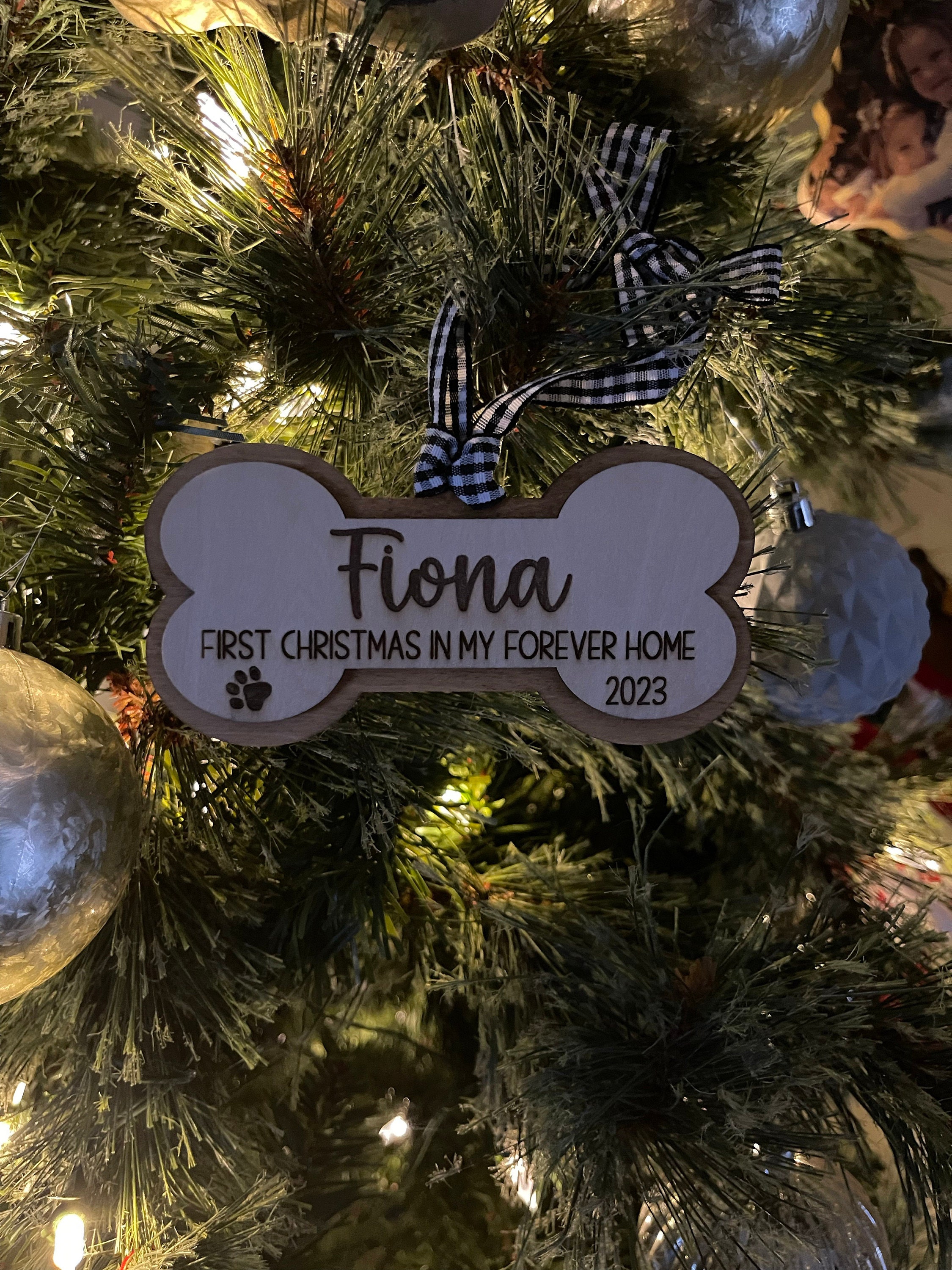 Personalized Pet Dog Ornament, First Christmas in My Forever Home, Rescue Puppy Gift, Furever Home 2024 Ornament, Several Ribbon Options