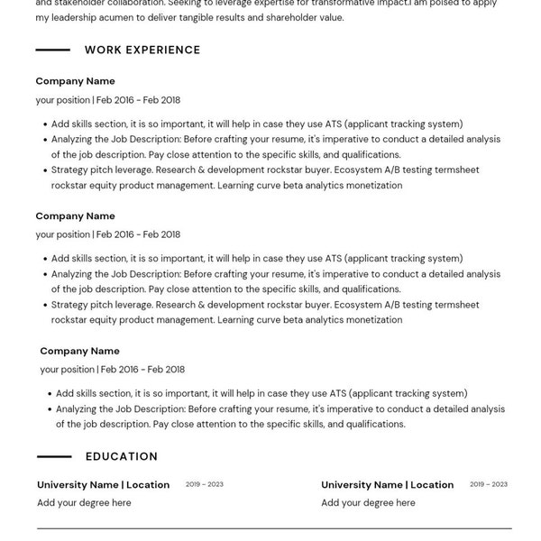 ATS Friendly Resume Template for Canva Resume and Cover Letter Template ...