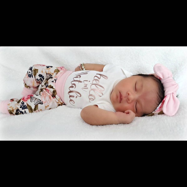 Baby Girl Coming Home Outfit Organic Hello World Outfit Newborn Girl ...