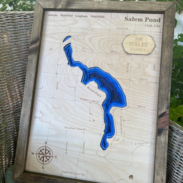 Personalized 3D Lake Map Wood | Custom Topographic Depth Map Wall Art ...