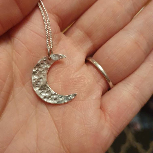 Recycled Sterling Silver Crescent Moon Necklace – Handmade Celestial ...