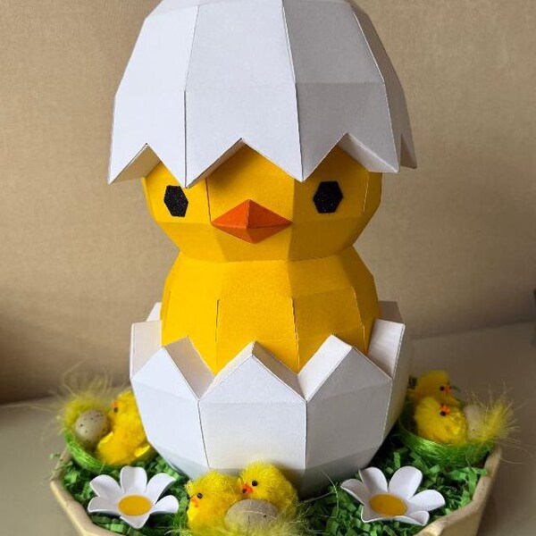 Chick in Egg Papercraft 3D DIY Low Poly Paper Crafts Easter Decor Model ...