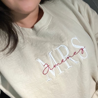 Custom Mrs. Embroidered Sweatshirt, Date on Sleeve, Hubby Wifey, Gift ...