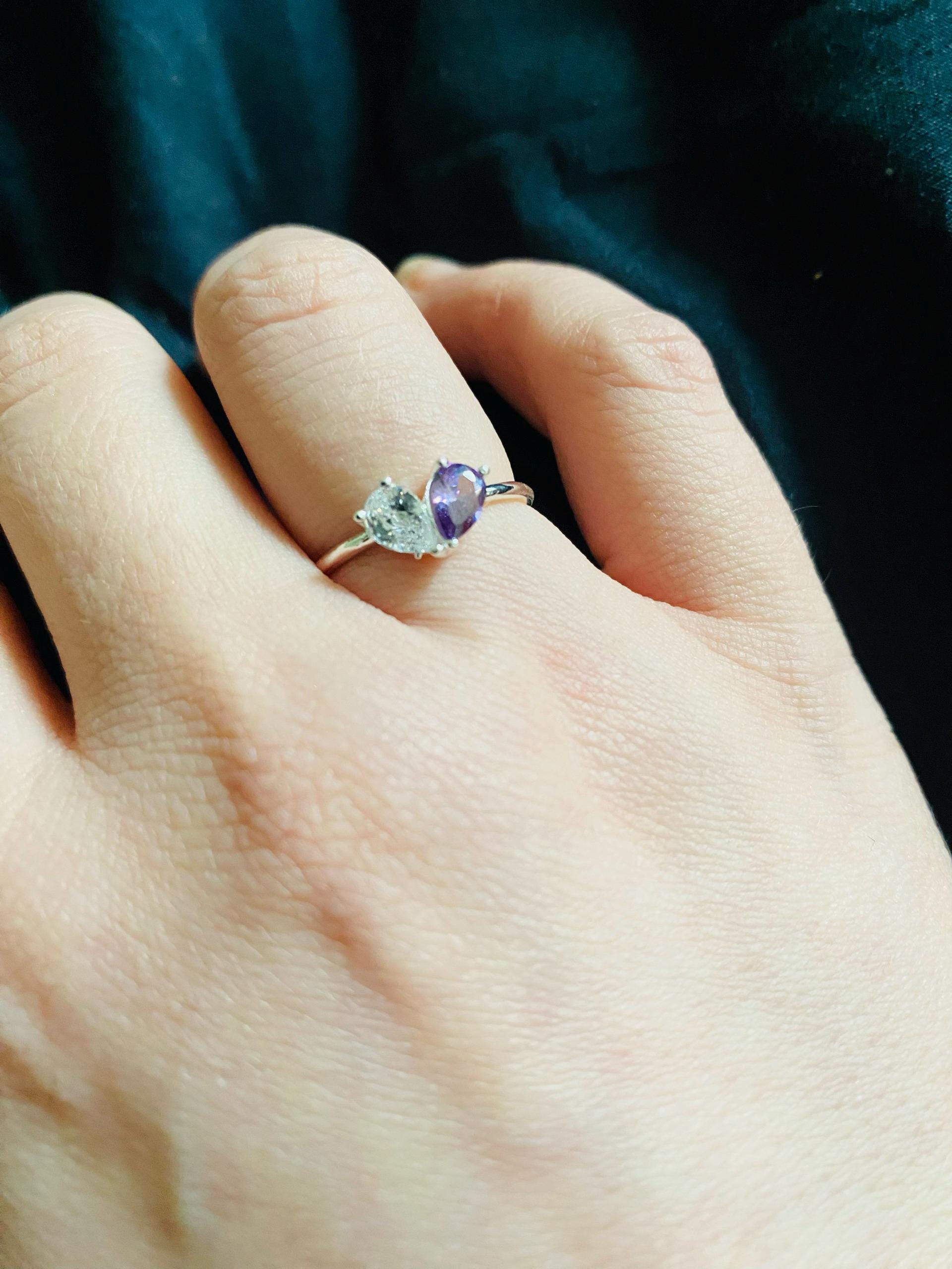 Custom Heart Birthstone Ring, Pear Cut 2 Birthstone Ring, Custom Stacking Ring, Christmas Gifts, Gift for Mom/Mother, Birthday Gift for Her