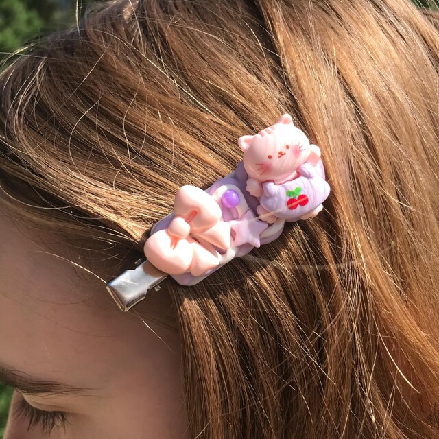 Kawaii Hello Kitty Hair Clips, Random 1 Clip, Handmade Pink