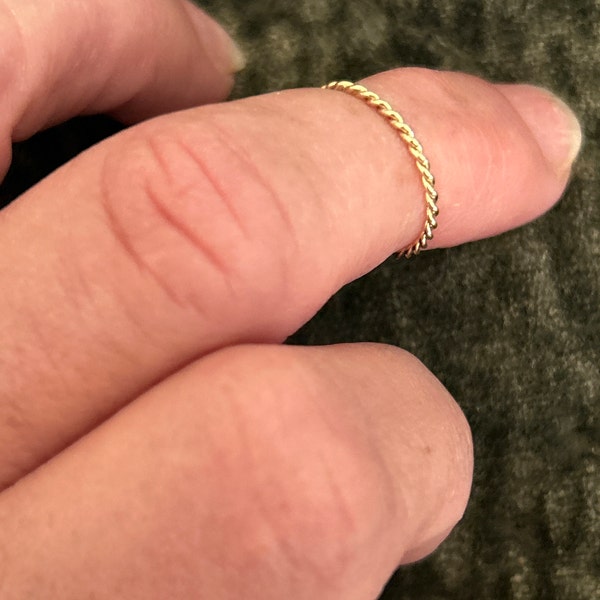 Solid Gold Braided Rope Ring, Dainty Twist Ring, 1.2mm Twisted Rope ...
