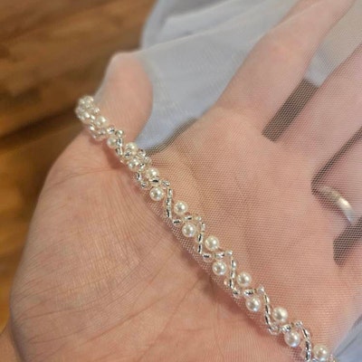 Elegant Minimalist Hand Sewn Pearl Edging Bridal Veil, V134