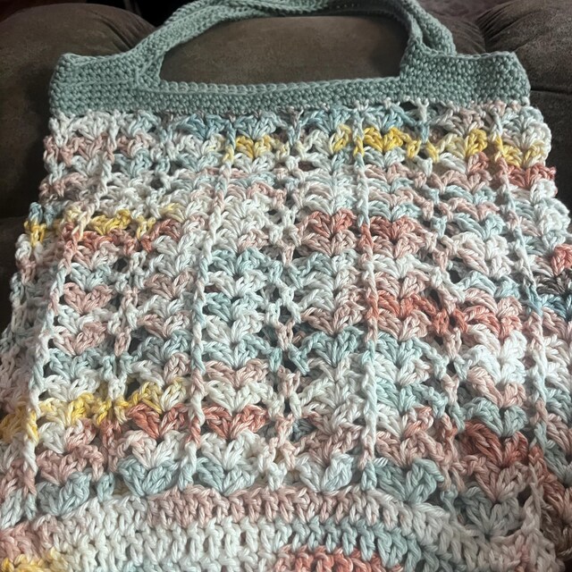 A customer's finished Willow Mesh Market Bag Crochet Pattern + Video Tutorial