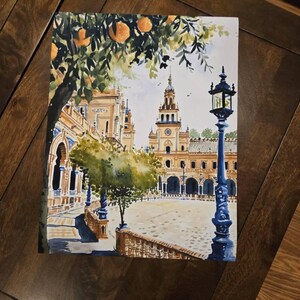 セビリアの絵画 スペイン広場の水彩画 アートプリント スペイン 壁画