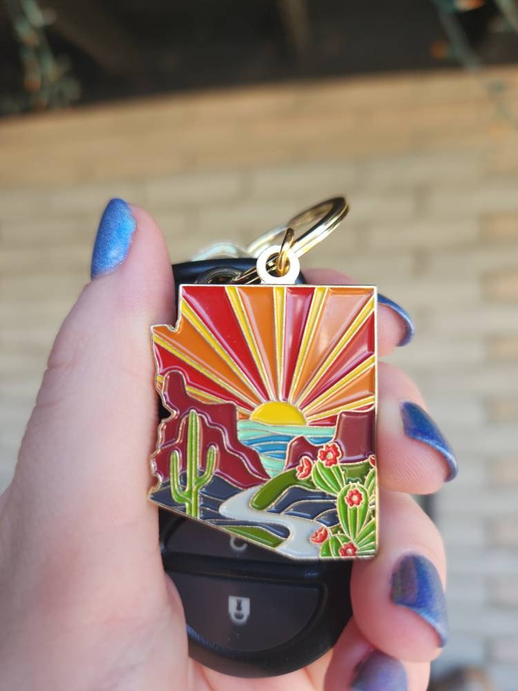 Arizona Soft Enamel Keychain | Arizona Outline Key Ring | Illustrated State Keychain 1.5&quot;
