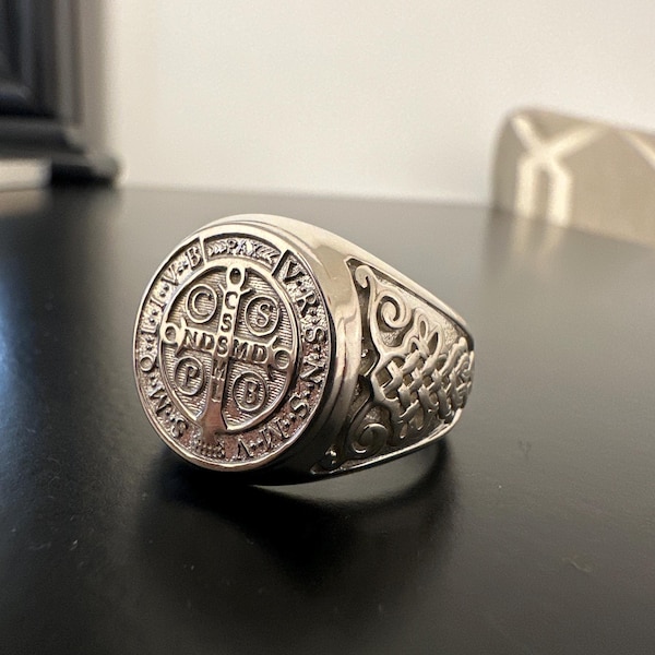 Sterling Silver St. Benedict Ring, Religious Protection Ring, Catholic ...