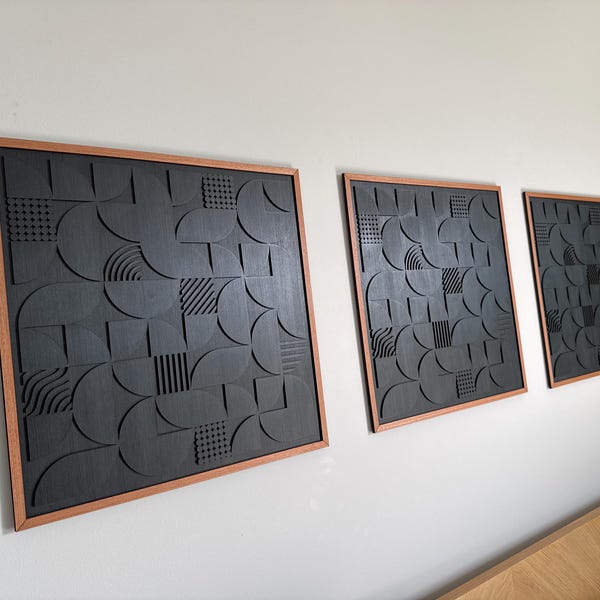 Geometric Abstract Wood Wall Art - Modern Wood Art - Minimal - Charcoal ...