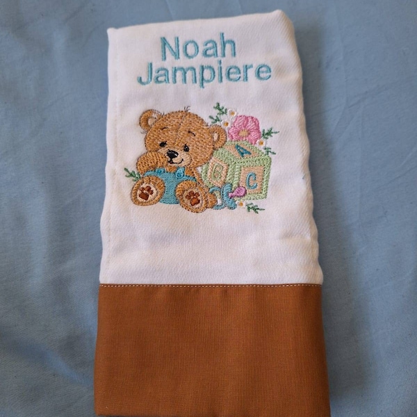 Babyhug Cotton Bibs Bear Embroidery Set of 3 - Blue & White