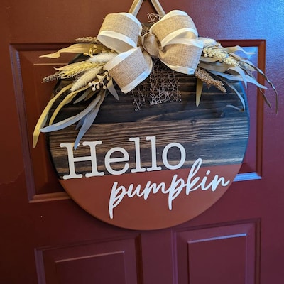 Welcome Door Hanger, Welcome Wood Circle Sign, Hello Pumpkin, Fall ...