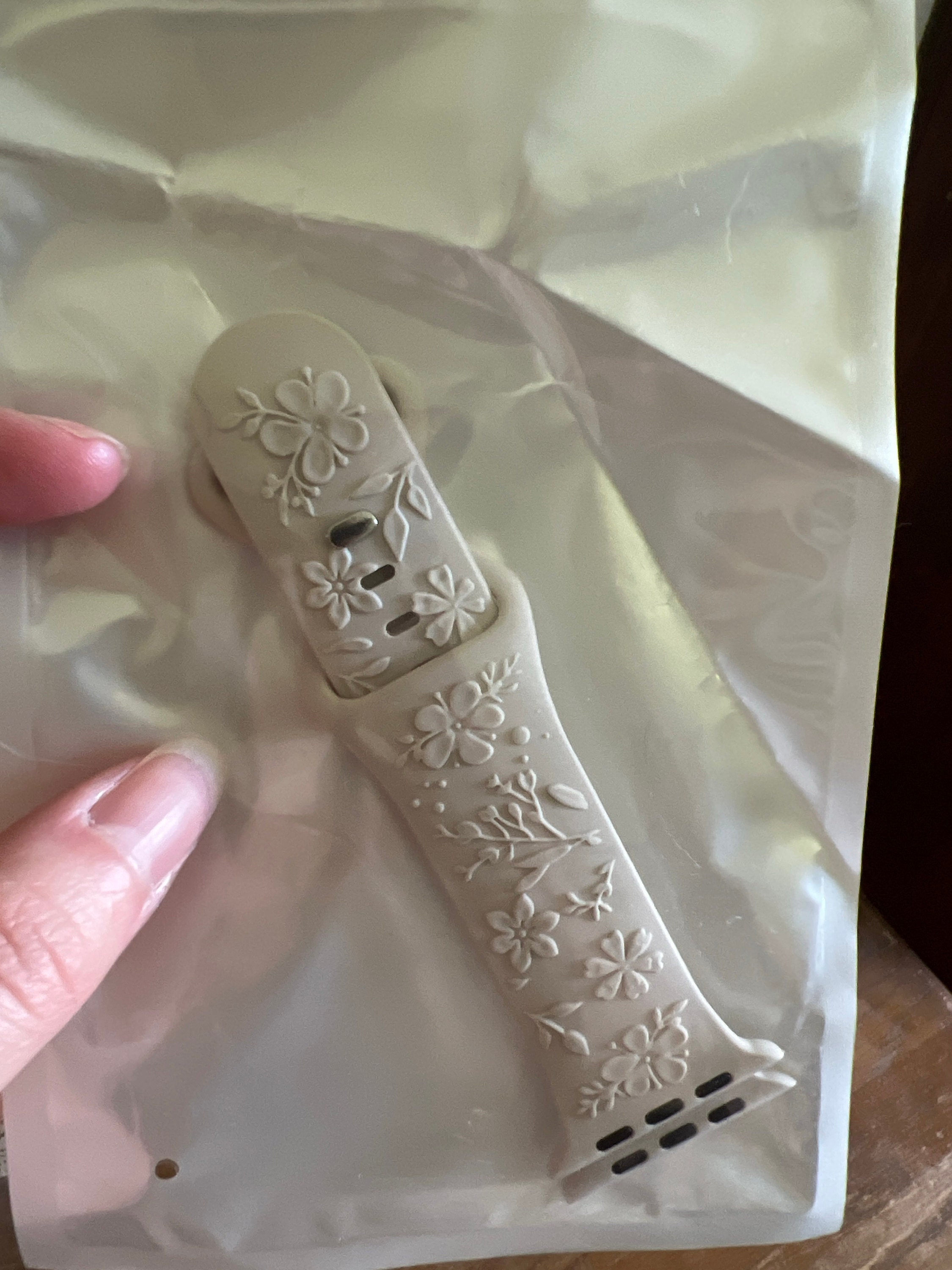 Floral Engraved Bands Apple Watch Band 40mm 41mm 38mm 42mm 44mm 45mm 49mm Women,Silicone Embossed Cherry Blossoms Band iWatch Series 9 8 7-1