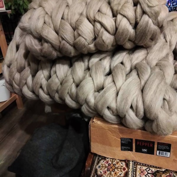 22 Lbs Pounds Natural Gray Un Dyed Wool Top Roving Fiber Spinning ...