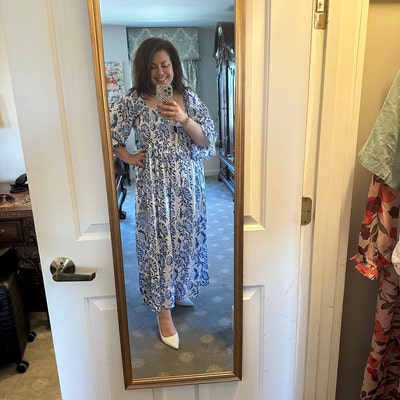 Teal Floral Hand Block Printed Cotton Maxi Dress – Indian Boho Tiered Long Dress