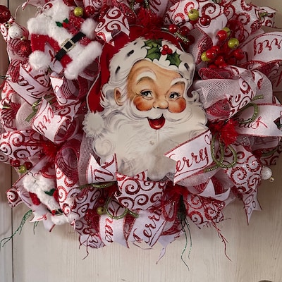 Christmas Vintage Santa Face Wreath Sign 939 Wreath Attachment, Wreath ...