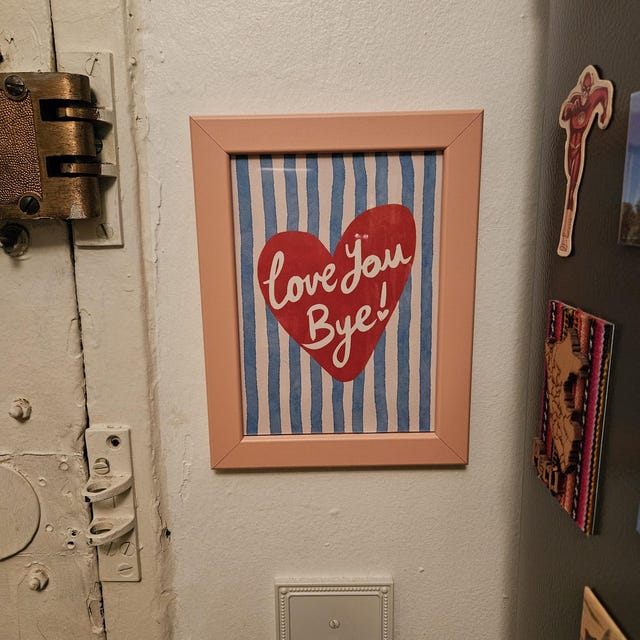 Love You Bye Print, Retro Heart Stripes Poster, Preppy Girly
