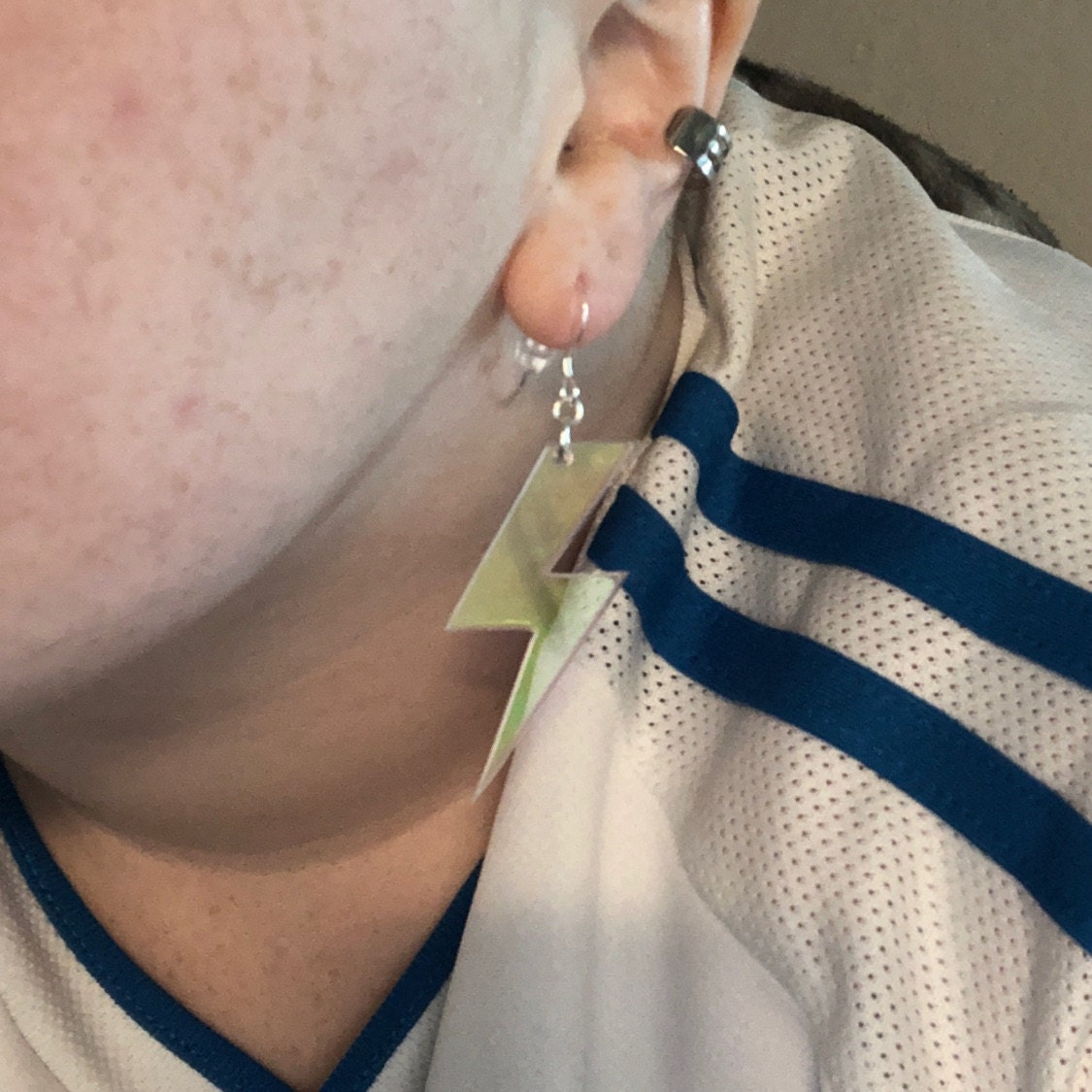 Iridescent Lightning Bolt Earrings, Rainbow Statement Earrings, Thunderbolt Earrings Pierced or Clip-on, Weather Earrings