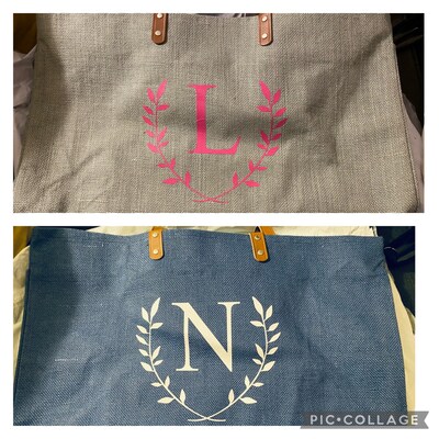 Teacher Appreciation Gift Cursive Letter Personalized Monogram Tote Bag ...