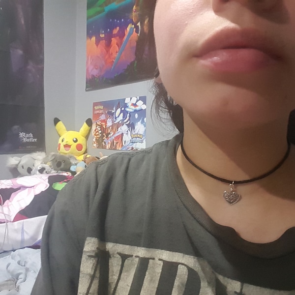 Silver Lace Heart Choker Necklace - 90s Black Cord Choker - Etsy