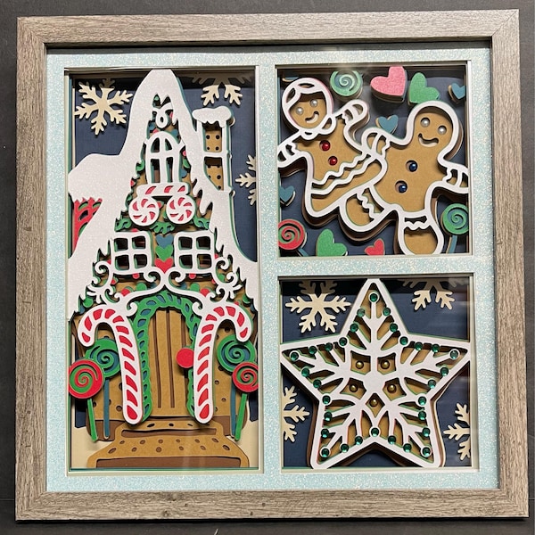 Christmas Gingerbread House Panels - 3D Shadow Box Layered SVG DXF EPS ...