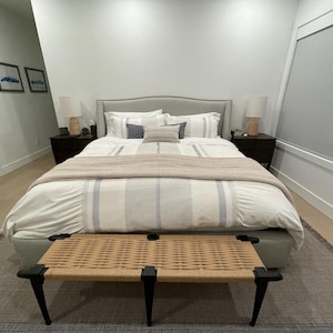 JUTE-Mid-Century Modern Style Bench • Mudroom / Entryway Bench • Hand Woven End of Bed Stool • Custom Made • Handmade & Built to Order