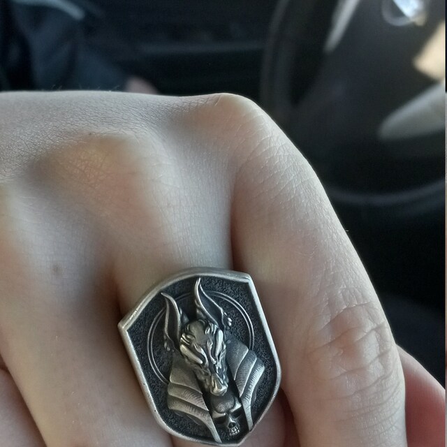 Anubis Handmade Sterling Silver Signet Ring - Egyptian God Biker Ring, Men's Jewelry Gift
