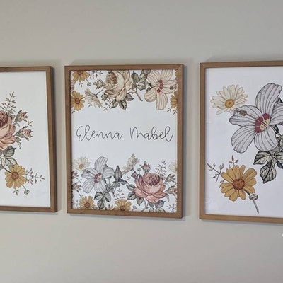 Vintage Earthy Floral Personalized Nursery Art