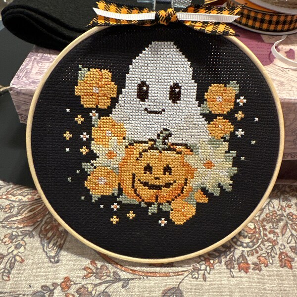 Flower Ghost Cross Stitch Pattern PDF - Cute Funny Easy Small Halloween ...