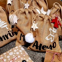 Nikolaus-Jutesäckchen – Natur, 17x25 Cm, Mit Bild, 10 Stück, Für Weihnachtsgeschenke & Adventskalender