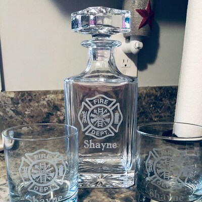 Firefighter Decanter Set, Personalized Fireman Glass Set, Maltese Cross ...