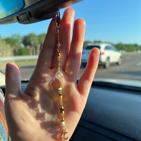 Dainty Sun Catcher Car Charm Elegant Clear, Pink and Gold Rear View ...