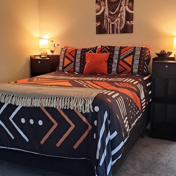 3 Piece Printed African Bogolan Mud Cloth Inspired Duvet Cover and ...