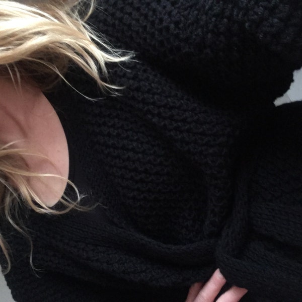 Gray Morn Waffle Knit Ribbed High Neck Drop Shoulder Sweater
